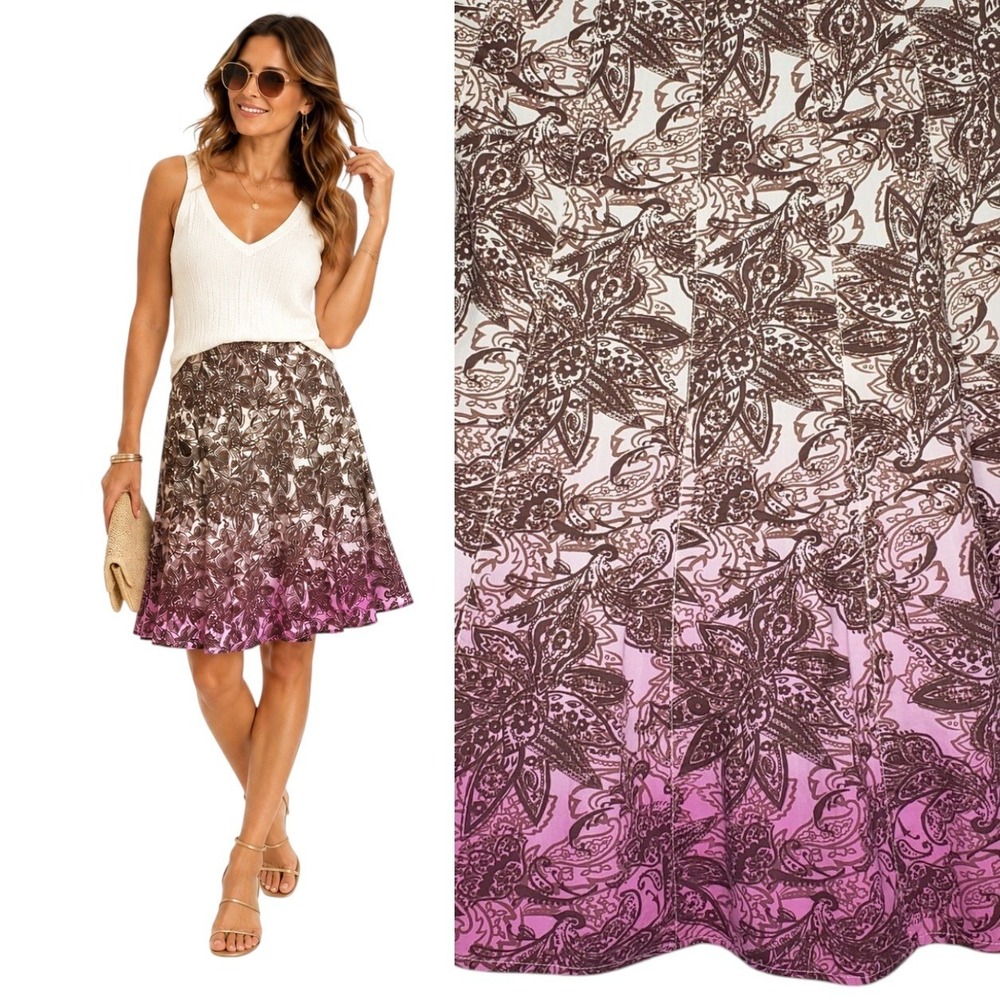 Mix Nouveau Floral Ombre Skirt Cotton Pink Brown Size L Resort Chic Romantic